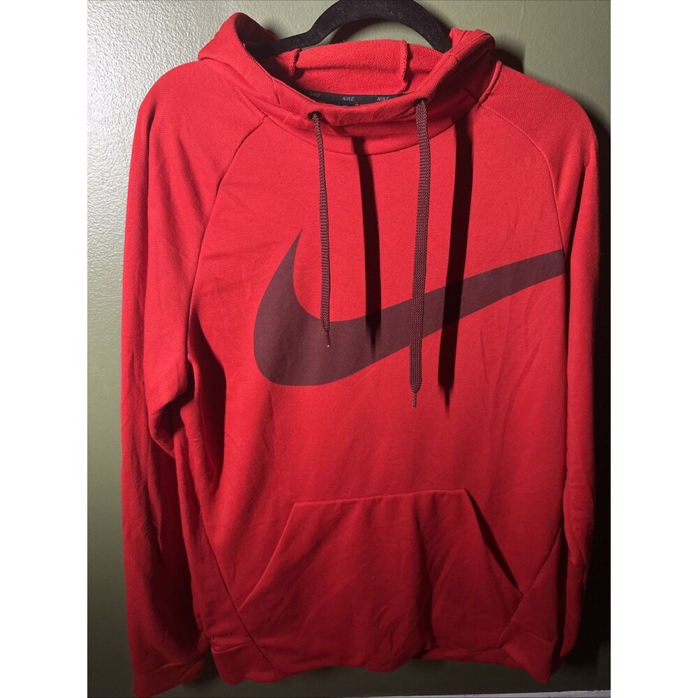Nike Big Logo Swoosh Hoodie Dri-Fit Medium Red Athletic